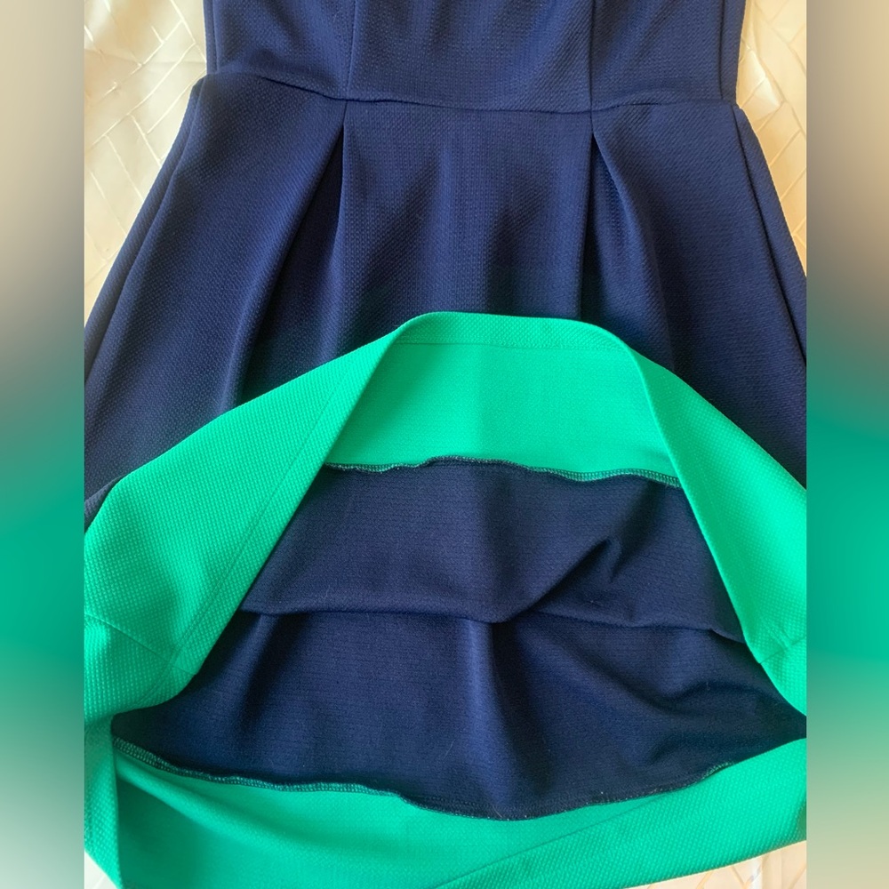 Classic Blue and Green Sleeveless colorblock two tone Dress 6 - Picture 6 of 6